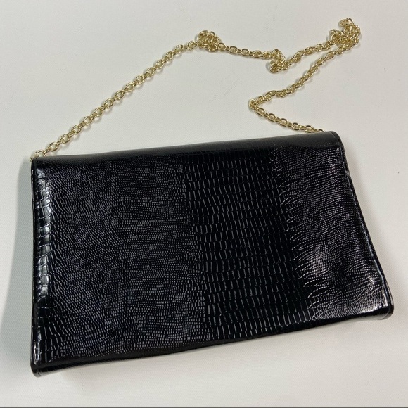 Style & Co. black patent leather clutch with gold chain - Picture 11 of 12